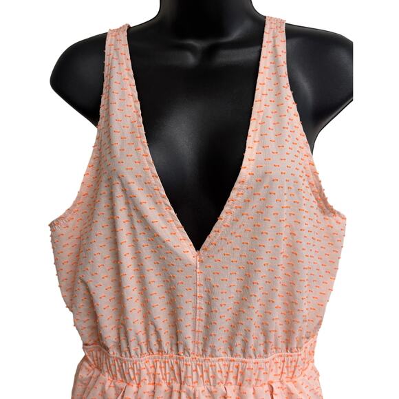 Free People Movement Medium Textured Tulip Hem Romper Peach Coral Swiss Dot Boho - Picture 2 of 10